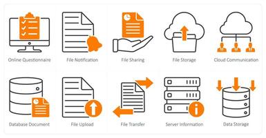 A set of 10 seo icons as online questionnaire, file notification, file sharing vector