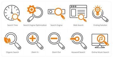 A set of 10 seo icons as search time, search engine optimization, search engine vector