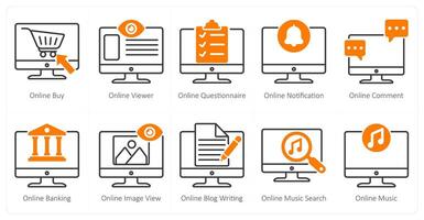 A set of 10 seo icons as online buy, online viewer, online questionnaire vector