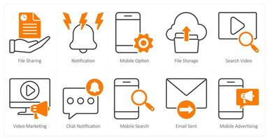 A set of 10 seo icons as file sharing, notification, mobile option vector
