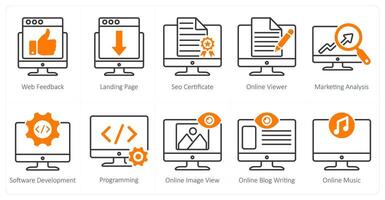 A set of 10 seo icons as web feedback, landing page, seo certificate vector