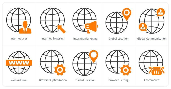 un conjunto de 10 seo íconos como Internet usuario, Internet hojeada, Internet márketing vector