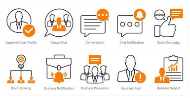 A set of 10 seo icons as approved user profile, group chat vector