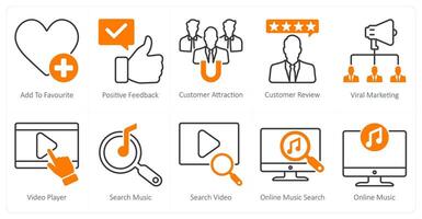 A set of 10 seo icons as add to favorite, positive feedback, customer attraction vector