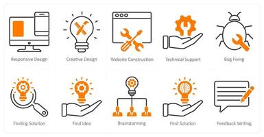 A set of 10 seo icons as responsive design, creative design, website construction vector