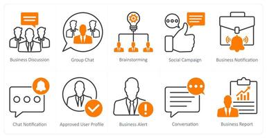A set of 10 seo icons as business discussion, group chat, brainstorming vector