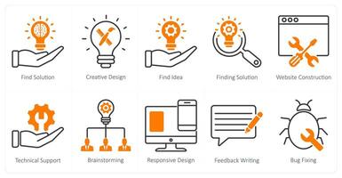 A set of 10 seo icons as find solution, creative design, find idea vector