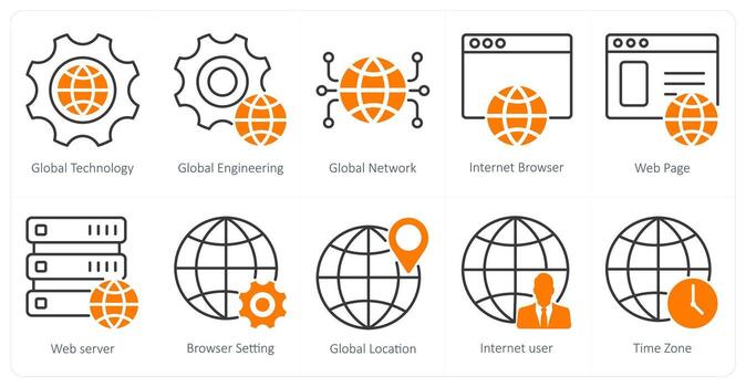 A set of 10 seo icons as global technology, global engineering, global network vector