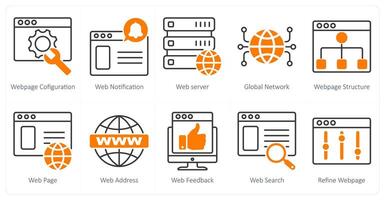 A set of 10 seo icons as webpage configuration, web notification, web server vector