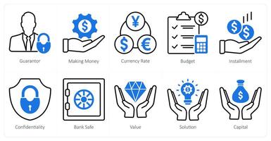 A set of 10 banking icons as gurantor, making money, currency rate vector