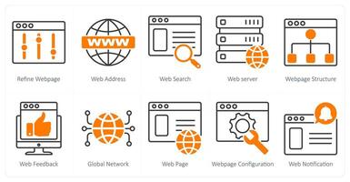 A set of 10 seo icons as refine webpage, web address, web search vector
