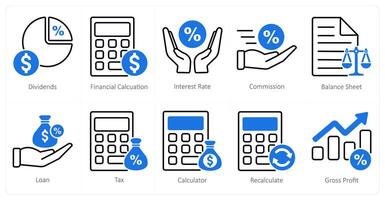 A set of 10 banking icons as dividends, financial calculation, interest rate vector