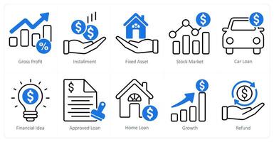A set of 10 banking icons as gross profit, installment, fixed asset vector