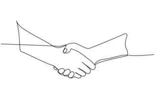 Continuous line of two businessmen shaking hands illustration, vector