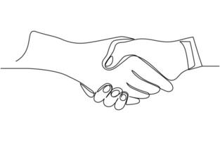 Continuous line of two businessmen shaking hands illustration, vector