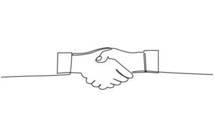 Continuous line of two businessmen shaking hands illustration, vector