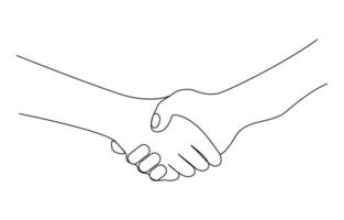 Continuous line of two businessmen shaking hands illustration, vector