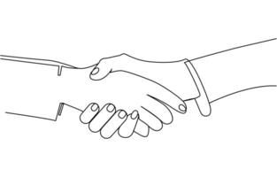 Continuous line of two businessmen shaking hands illustration, vector