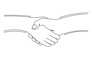 Continuous line of two businessmen shaking hands illustration, vector