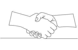 Continuous line of two businessmen shaking hands illustration, vector