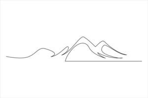 Continuous one line mountain range landscape outline art illustration vector