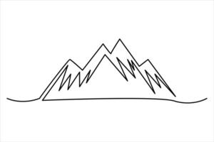 Continuous one line mountain range landscape outline art illustration vector