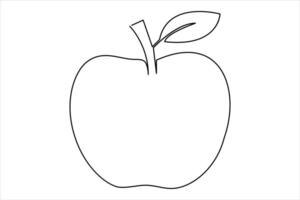 Continuous one line art drawing apple outline line art illustration vector