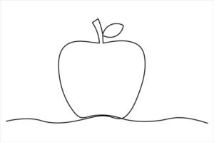 Continuous one line art drawing apple outline line art illustration vector