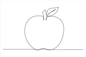 Continuous one line art drawing apple outline line art illustration vector