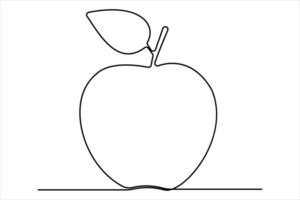 Continuous one line art drawing apple outline line art illustration vector