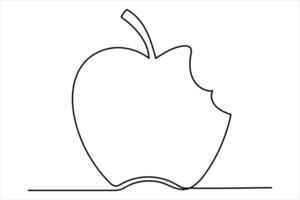 Continuous one line art drawing apple outline line art illustration vector