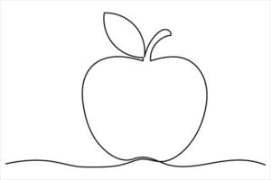 Continuous one line art drawing apple outline line art illustration vector