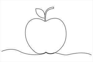 Continuous one line art drawing apple outline line art illustration vector