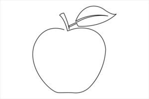 Continuous one line art drawing apple outline line art illustration vector