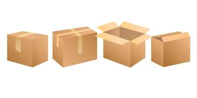 Carton boxes brown color style. Cardboard isolated object on white background. vector