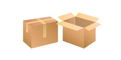 Two carton boxes collection brown color illustration. Isolated object on white background. vector