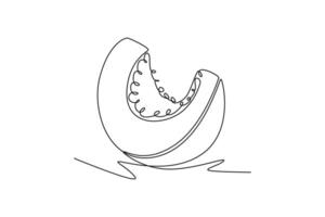 Single continuous line drawing of sliced healthy organic pumpkin for orchard logo identity. Fresh fall fruitage concept for fruit garden icon. Dynamic one line draw graphic design illustration vector