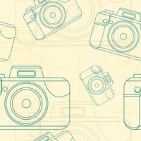 Editable Outline Style Camera Vectorized Illustration Icon Seamless Pattern for Creating Background of Photography and Art Related Purposes vector