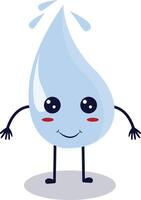 Cute Happy Water Drop Character Isolated on White Background. Flat Cartoon Illustration. vector