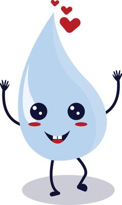 Cute Happy Water Drop Character Isolated on White Background. Flat Cartoon Illustration.