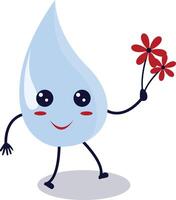 Cute Happy Water Drop Character Isolated on White Background. Flat Cartoon Illustration. vector