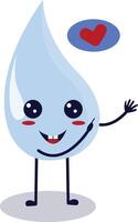 Cute Happy Water Drop Character Isolated on White Background. Flat Cartoon Illustration. vector