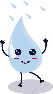 Cute Happy Water Drop Character Isolated on White Background. Flat Cartoon Illustration.