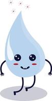 Cute Happy Water Drop Character Isolated on White Background. Flat Cartoon Illustration. vector
