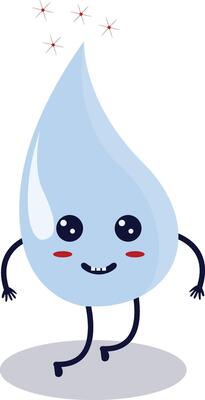 Cute Happy Water Drop Character Isolated on White Background. Flat Cartoon Illustration.