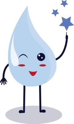 Cute Happy Water Drop Character Isolated on White Background. Flat Cartoon Illustration.