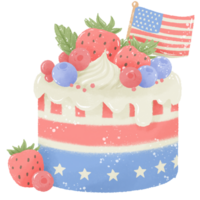 Berries Cake with American Flag Hand drawn Illustration Colored Pencil Crayon Style Independence Day 4th of July American Food isolated clip art elements for holiday decoration and celebration design png