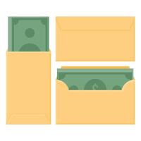 Open Envelope with Green Banknotes. Illustration of the Front and Back of the Envelope. Stack of Money. vector