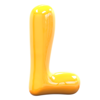 L Font Yellow Color 3D Rendering png