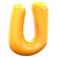 U Font Yellow Color 3D Rendering png